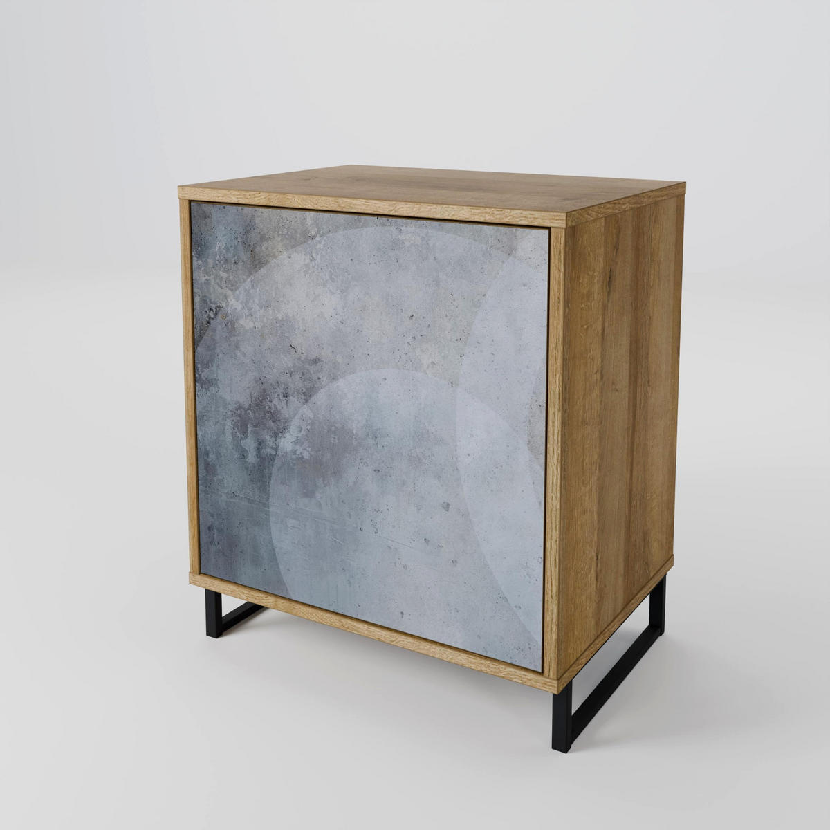 SIDEBOARD MUTED ARC, Eichefarben, 57,5x42x72,5 cm, Schwarze Metallfüße - Eichefarben/Multicolor, Holzwerkstoff/Metall (57.5/72.5/42cm) - SpaceRebels