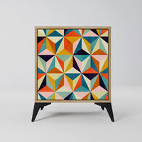SIDEBOARD TESSELATE TREASURES, Eichefarben, 57,5x42x70,5 cm, Schwarze Metall-Sternfüße - Eichefarben/Multicolor, Holzwerkstoff/Metall (57.5/70.5/42cm) - SpaceRebels