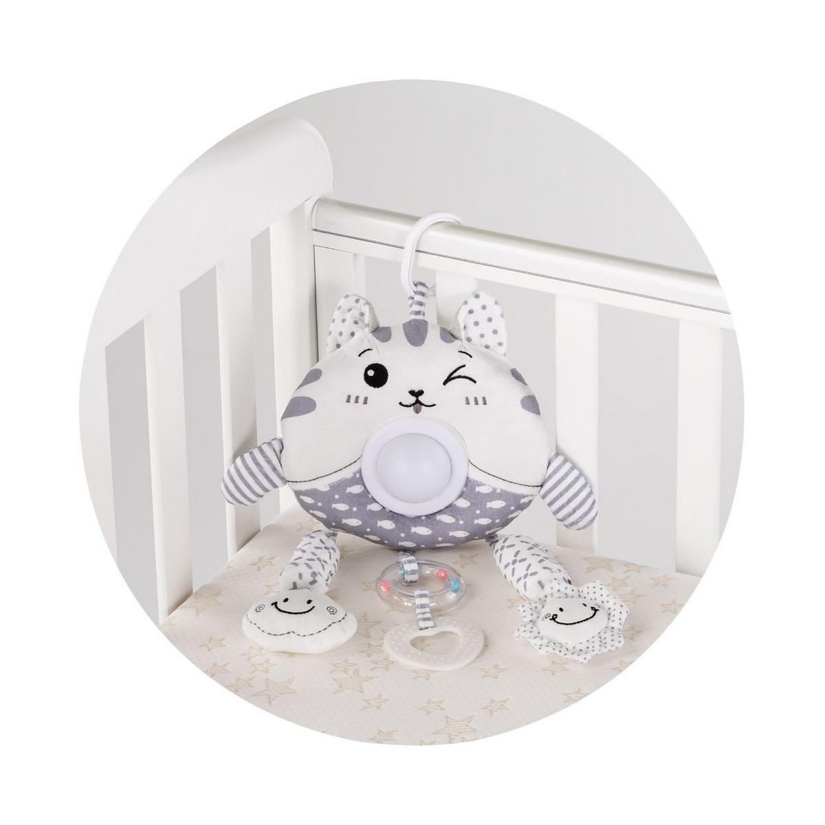 MUSIKMOBILE große Tiere weiß Melodie, Lichteffekte, Plüschtier, Kühlbeißring, Plüschtiere - Weiß, Kunststoff (28/45/7cm) - Chipolino