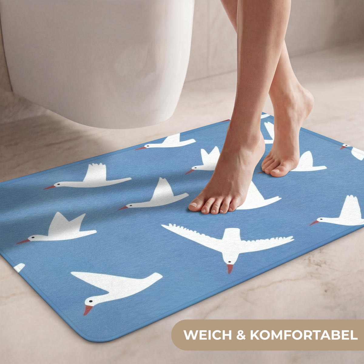 WC PŘEDLOŽKA Ptáci - bílá - vzor 80x50 cm - modrá, textil/plast (80/1cm) - OnlyWow
