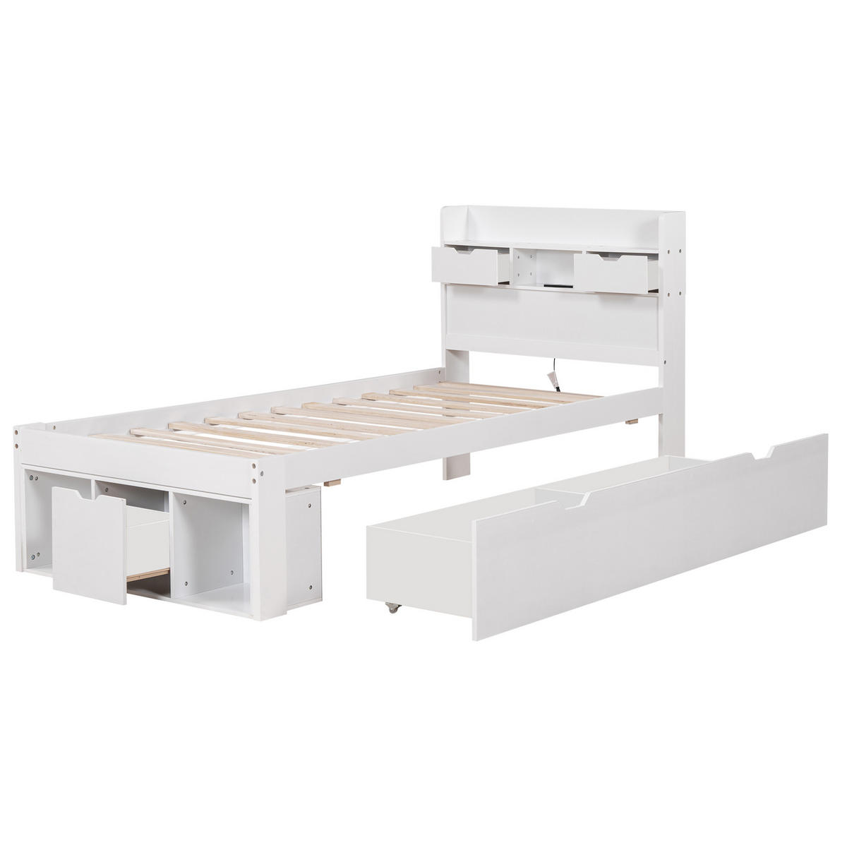 DETSKÁ posteľ 90/190 cm biela s USB, zásuvkami a úložným priestorom z MDF - biela, kompozitné drevo (90/190cm) - OKWISH