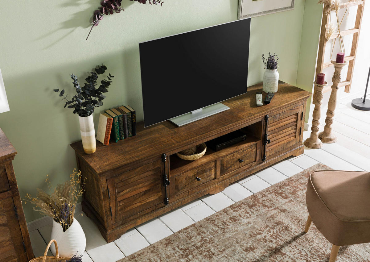 TV-BOARD Mango 200x45x60 dunkelbraun geölt RODEZ #149 - Dunkelbraun, Holz (200/60/45cm) - Massivmoebel24