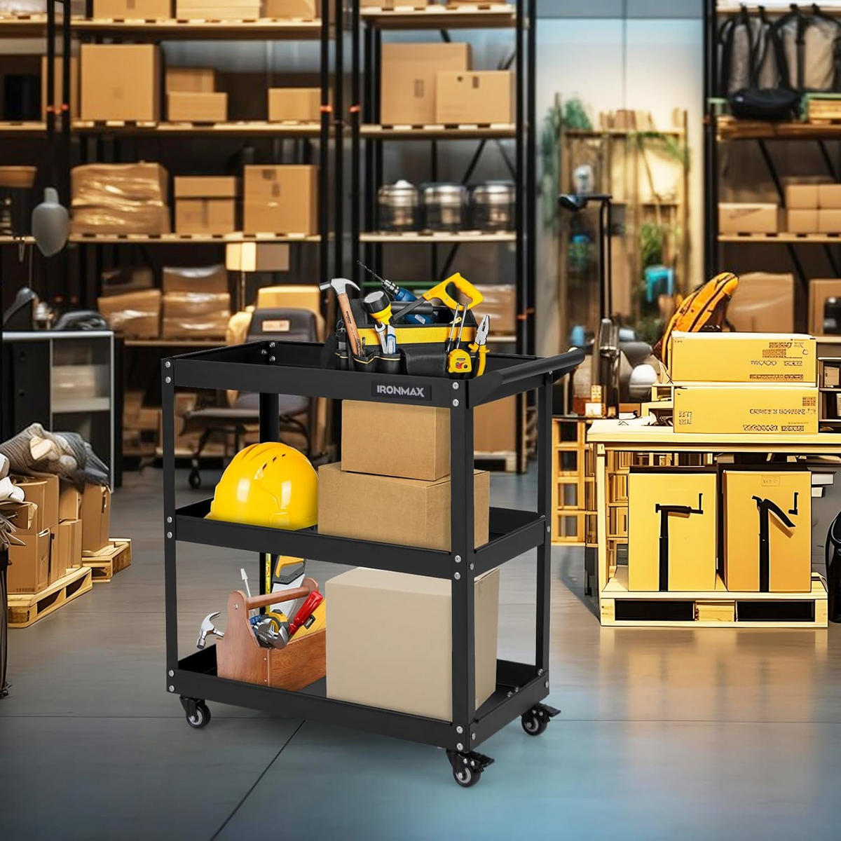 WERKSTATT-ROLLWAGEN Schwarz - Schwarz, Metall (36/75/73cm) - COSTWAY