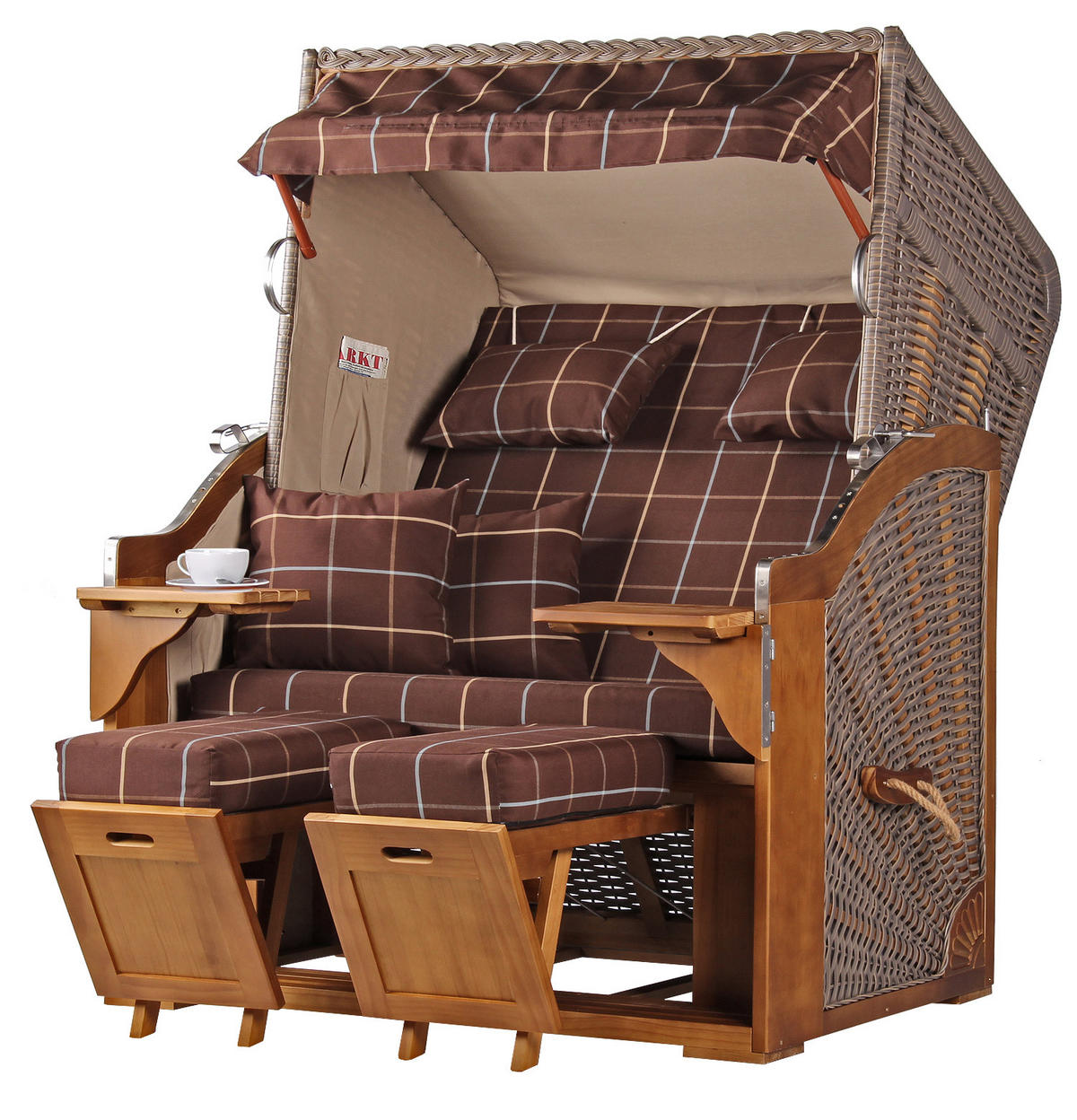 STRANDKORB Komplettset - Schleswig Pinie - PE mokka - Modell 556 - Braun/Grau, Holz (120/160/80cm) - bene living