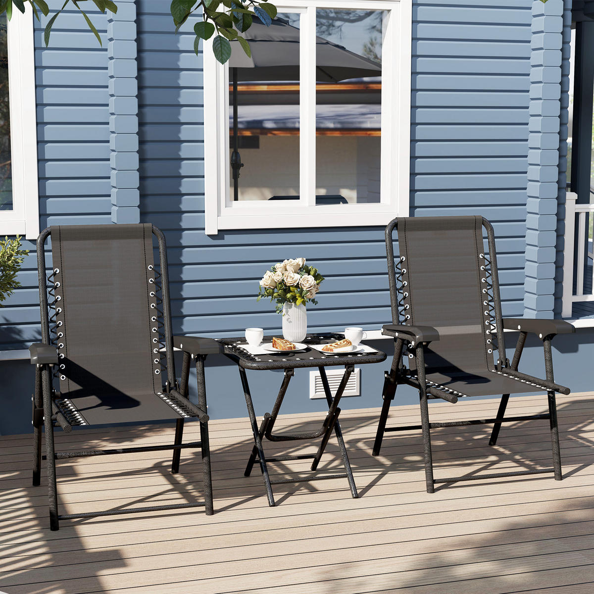BISTRO Set 3-teilig aus Stahl Wetterfest Gartenmöbel Set mit Bistrotisch - Schwarz, Textil/Metall - Outsunny