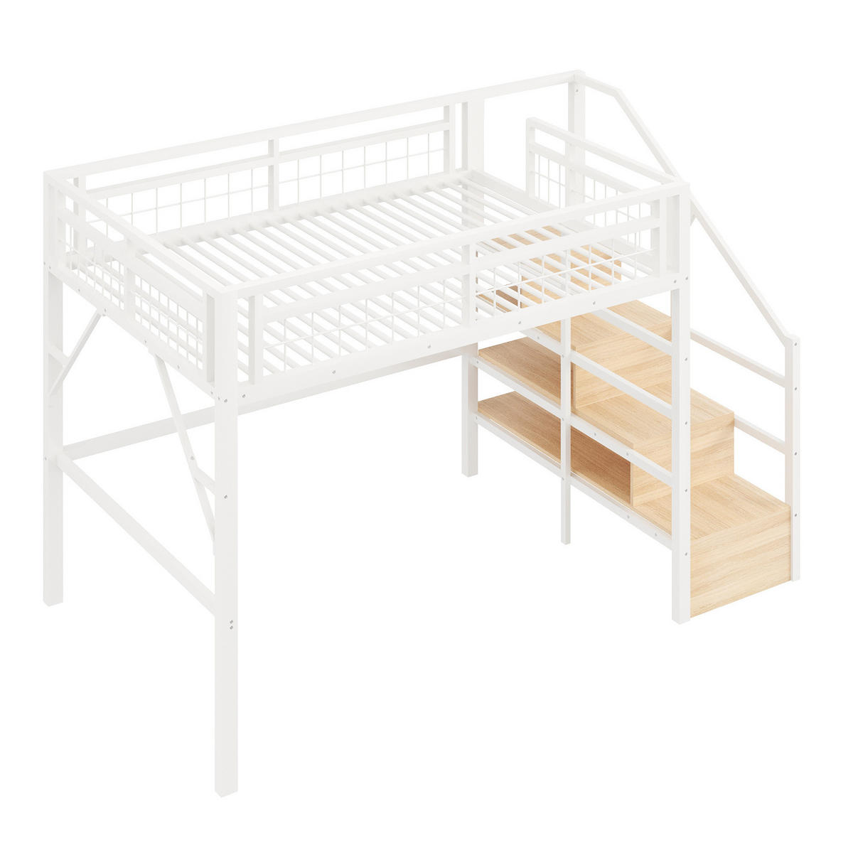 HOCHBETT 140/200 cm in Weiß mit LED-Beleuchtung und Stauraumtreppe - Weiß, Metall (140/200cm) - Flora Grace
