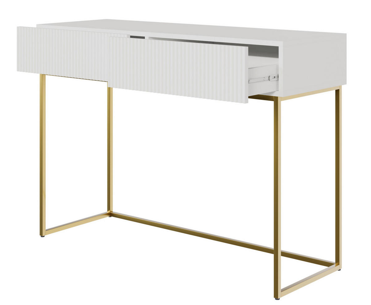 SCHMINKTISCH Veldio mit 2 Schubladen, Weiß mit goldenen Beinen, 110 cm - Goldfarben/Weiß, Holzwerkstoff/Metall (110/79/40cm) - Selsey