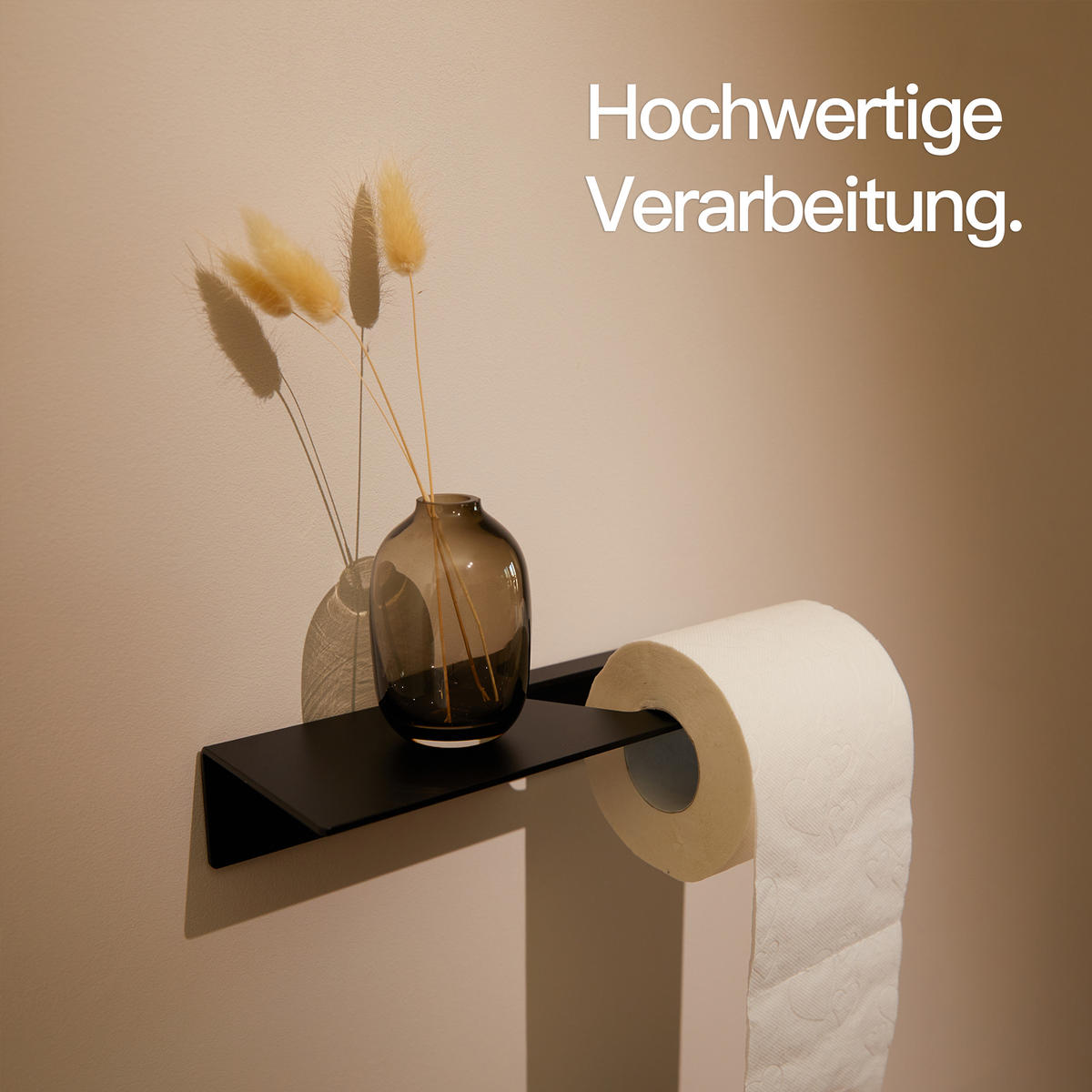 TOILETTENPAPIERHALTER OHNE BOHREN mit Ablage Schwarz - Schwarz, Metall (27/5/10cm) - Designfabrik Hamburg