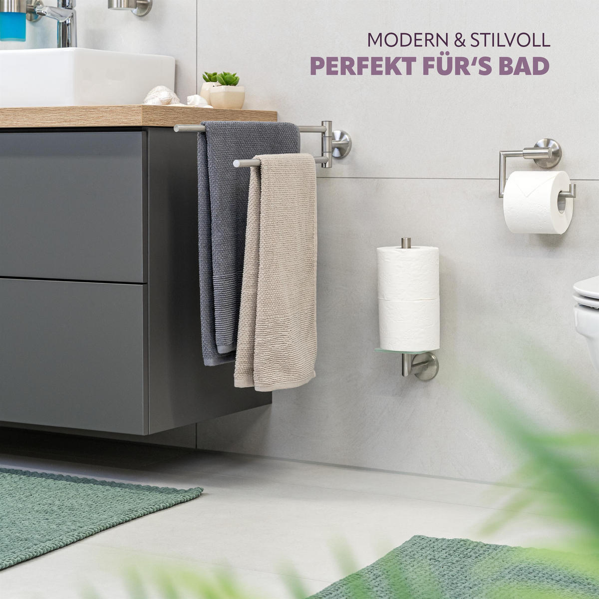 HANDTUCHSTANGE PIAZZA, Edelstahl matt - Edelstahlfarben, Metall (5.8/10/50cm) - bremermann