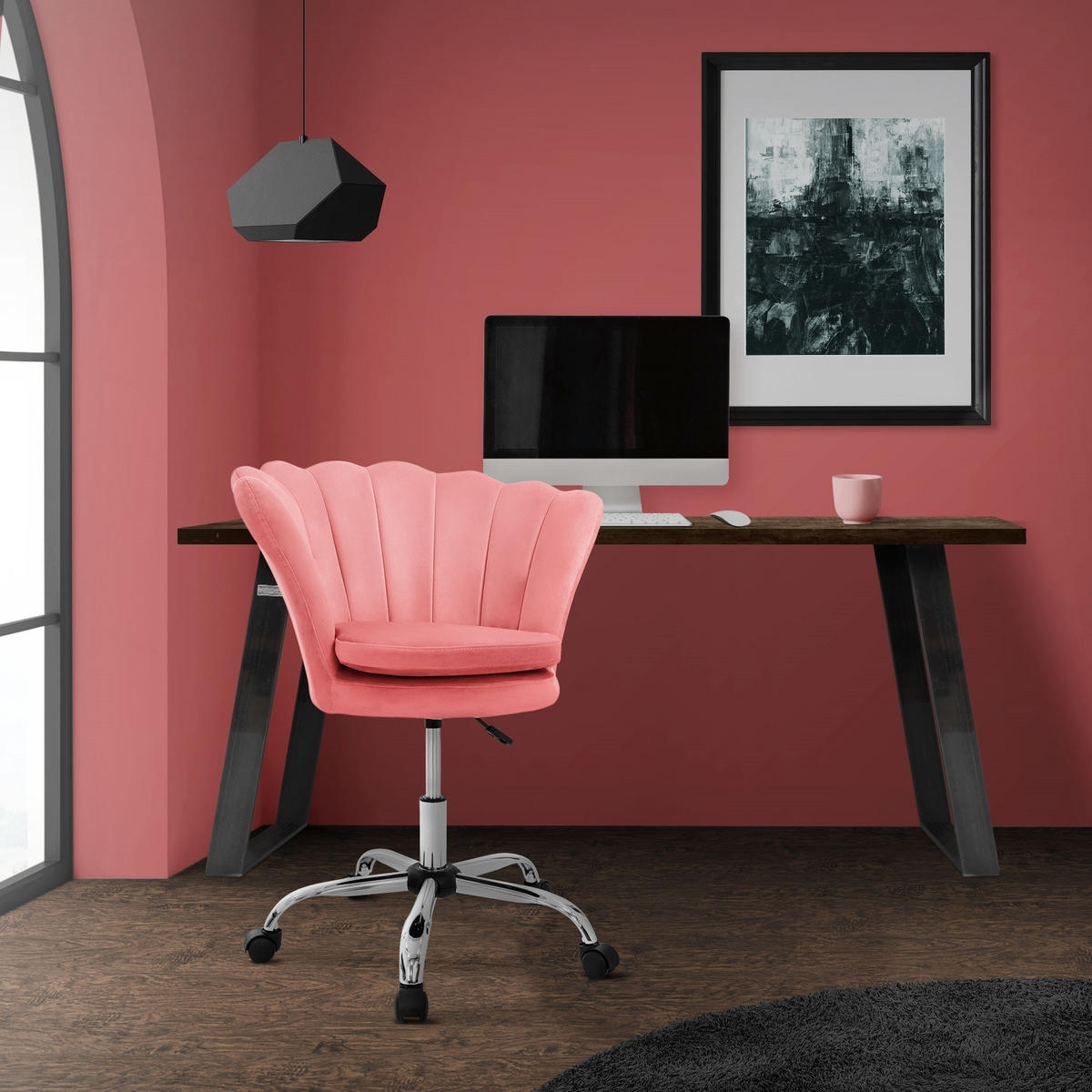 BÜROSTUHL Samt Rosa - Rosa, Metall (68/90/68cm) - ML-DESIGN
