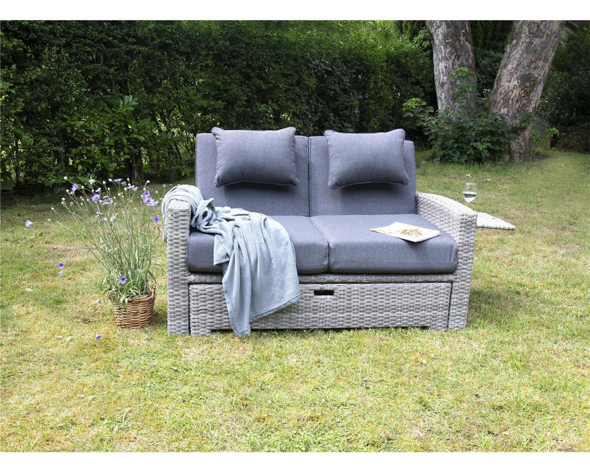 GARTEN-MULTIFUNKTIONSSOFA Begur Grau Polyrattan ausklappbar für 2 Personen - Grau, Naturmaterialien (80/86/156cm) - bellavista - Home & Garden