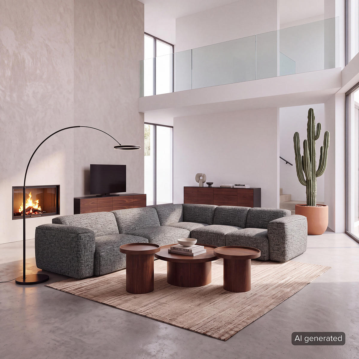ECKSOFA mit Rundecke - Schwarz/Grau, Kunststoff/Textil (325/260cm) - home24