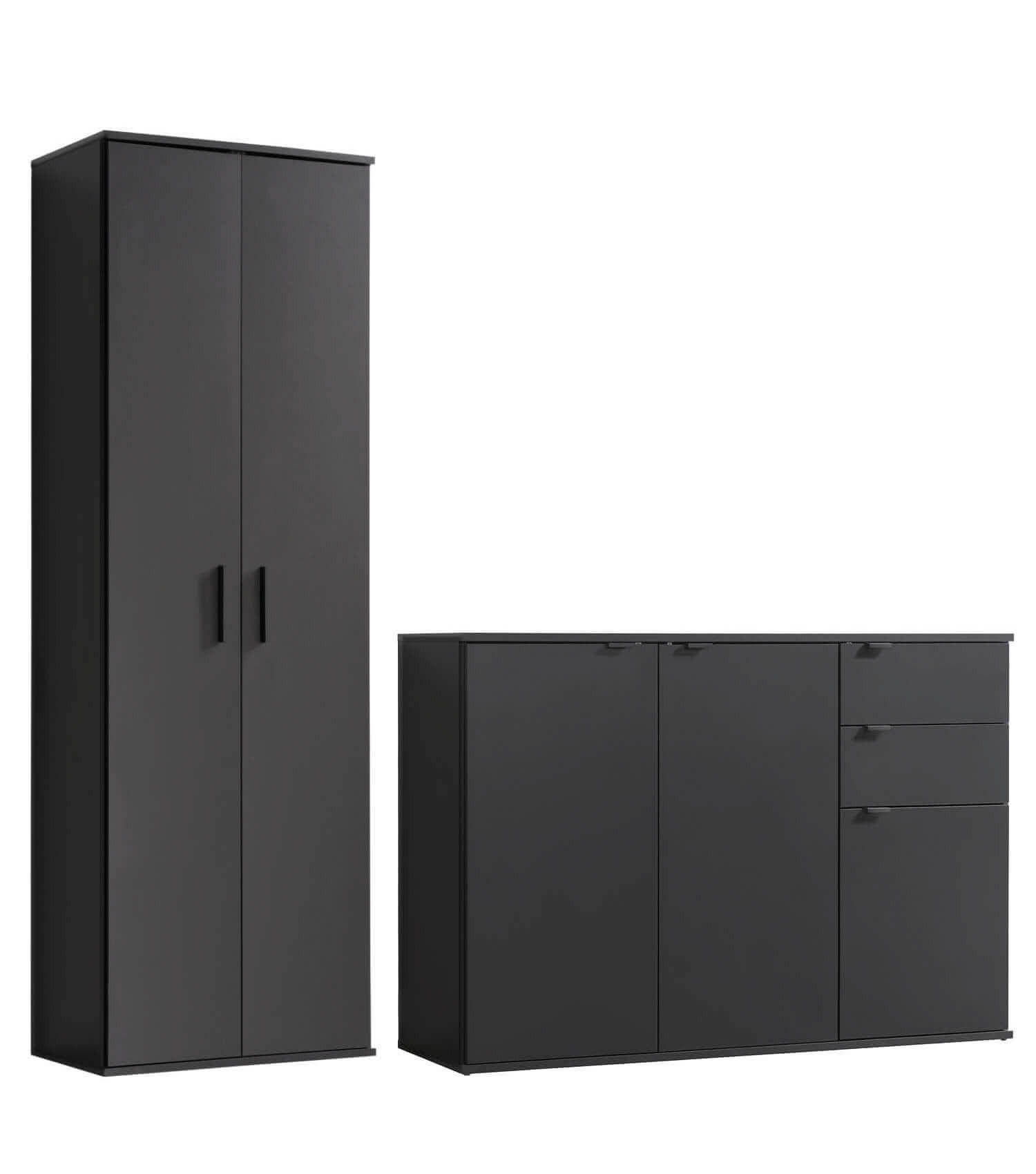 MEHRZWECKSCHRANK SET Der Allzweckwaffe - Anthrazit/Schwarz, Holzwerkstoff (117/180/34cm) - Mokebo