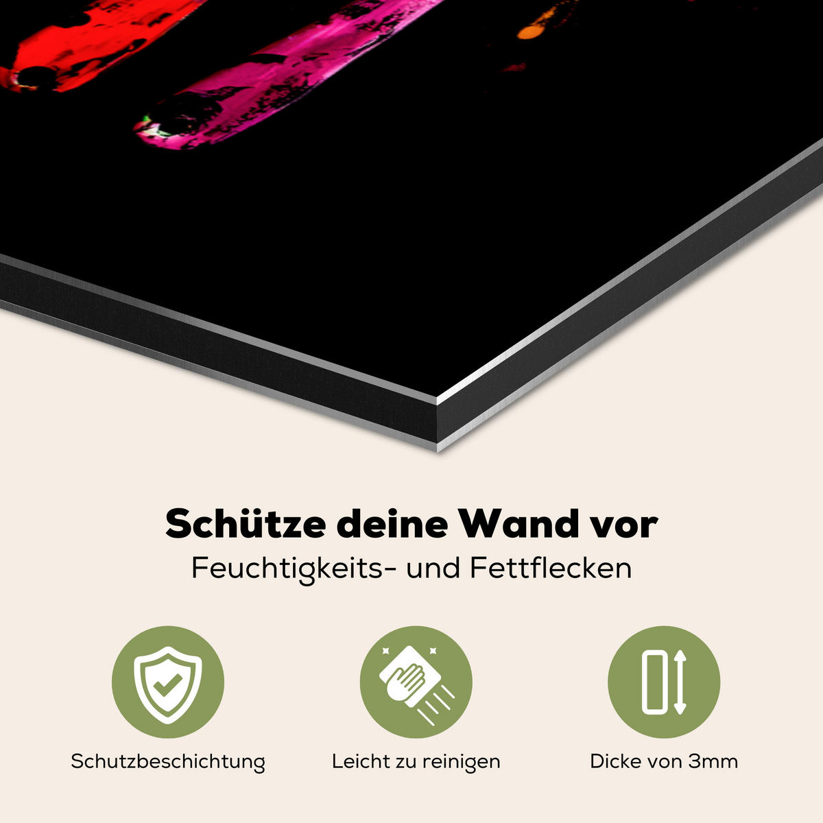 SPRITZSCHUTZ KÜCHE Löffel - Gewürze - Modern - Graffiti - Farbe - Farbenfroh 80x55 cm - Multicolor, Metall (80/0.3/55cm) - MuchoWow