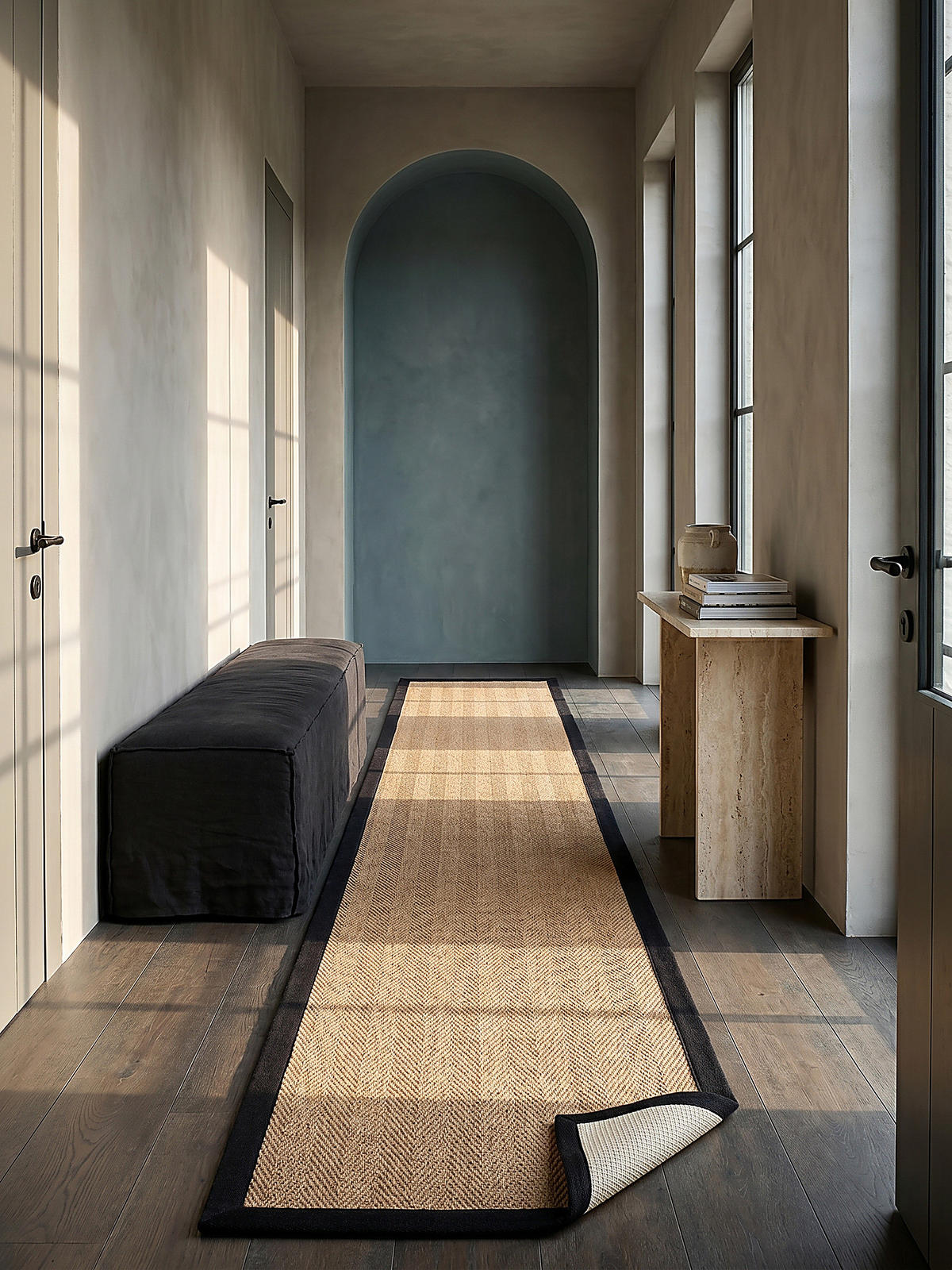 JUTETEPPICH TRENT, geometrisch, Braun-Schwarz, 60 x 600 cm - Schwarz/Naturfarben, Textil (600/60cm) - KADIMA DESIGN