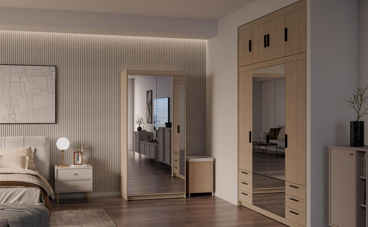 KLEIDERSCHRANK Storicos Geölte Eiche 89,7/190,5/53 cm - 2T Modern mit Spiegel - Eichefarben, Holzwerkstoff/Kunststoff (89.7/190.5/53cm) - AX Living