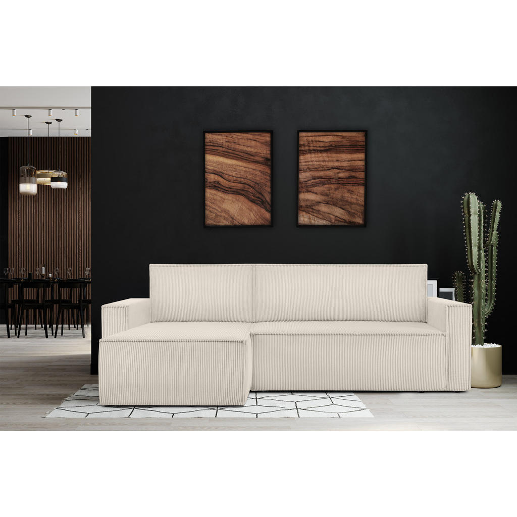 Thumbnail - Konsimo® Ecksofa-Links/Rechts, Ecru, Textil, L-Form,L-Form, 246x148 cm, FSC 100%, Hergestellt in Europa, Wohnzimmer, Sof...