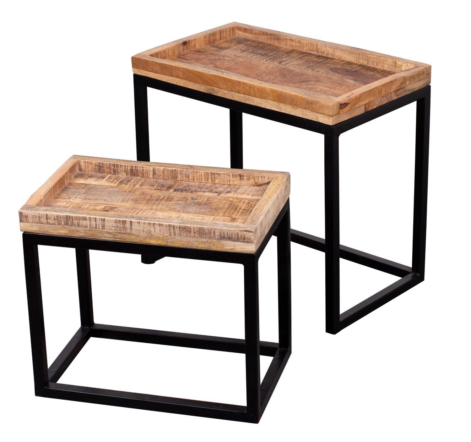 COUCHTISCH Lecce - 2er Set - Mangoholz natur - Schwarz/Braun, Holz/Metall (50/45/30cm) - bene living