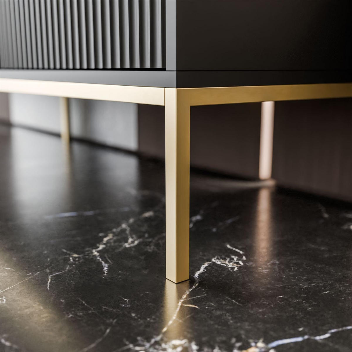 NACHTTISCH CORTADO GOLD S54 SCHWARZ - Schwarz, Holzwerkstoff (54/56/39cm) - Lookway