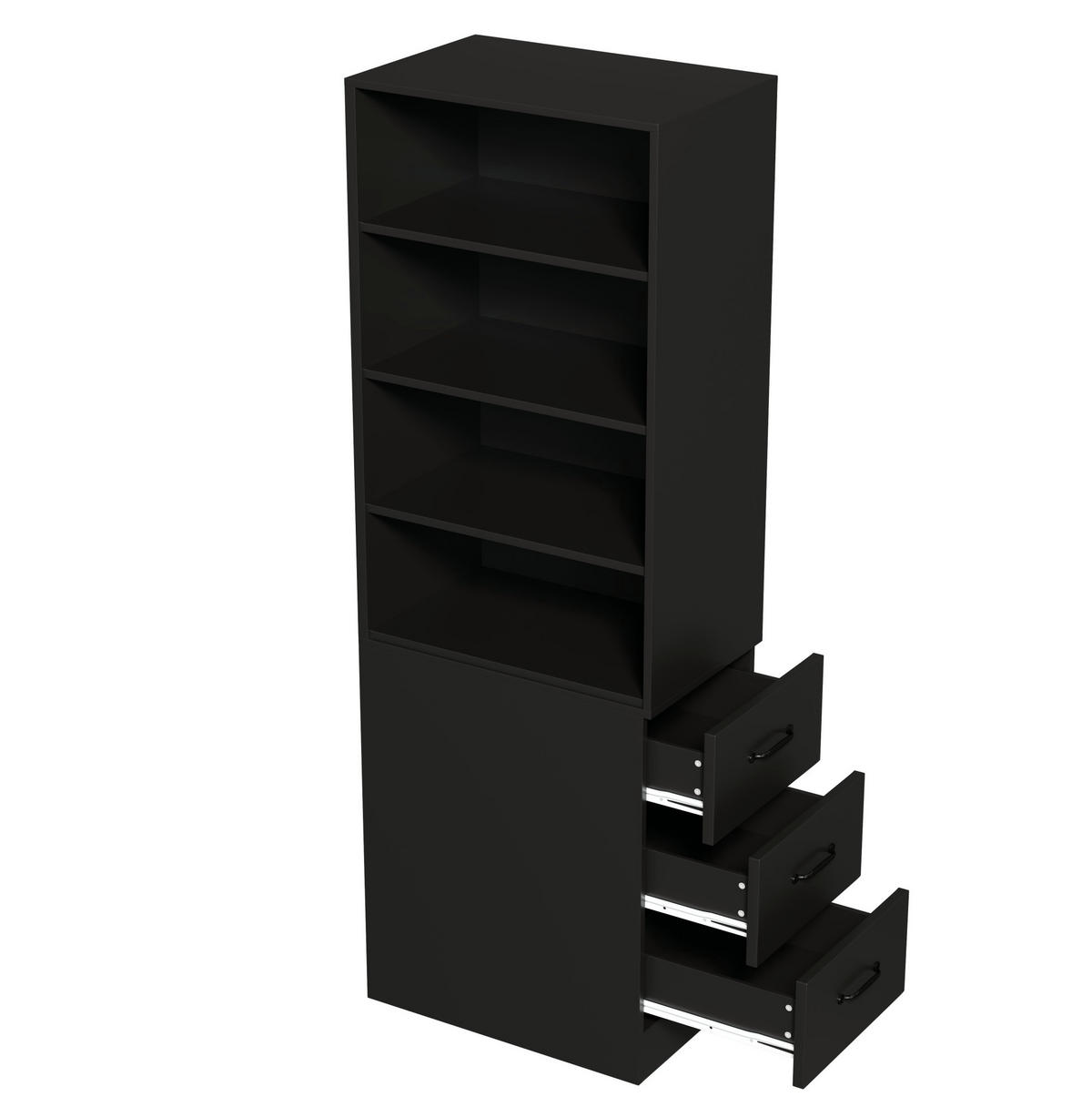 HIGHBOARD 60/38/180 cm in Schwarz mit Seitenschubladen und verstellbaren Böden - Schwarz, Holzwerkstoff (60/180/38cm) - Flora Grace