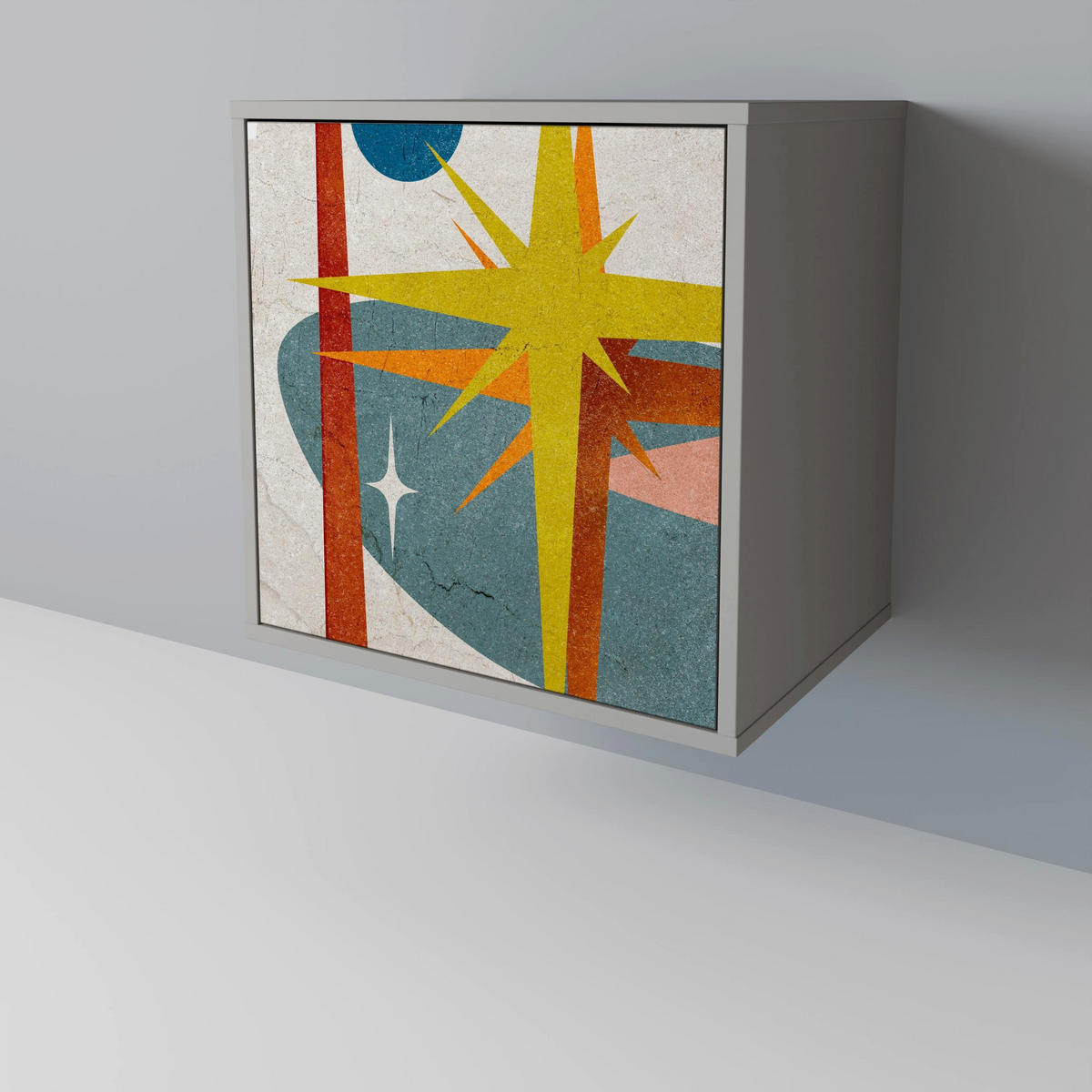 SIDEBOARD INTERSTELLAR VIBES, Grau, 57,5x42x72,5 cm, Schwarze Metallfüße - Multicolor/Schwarz, Holzwerkstoff/Metall (57.5/72.5/42cm) - SpaceRebels