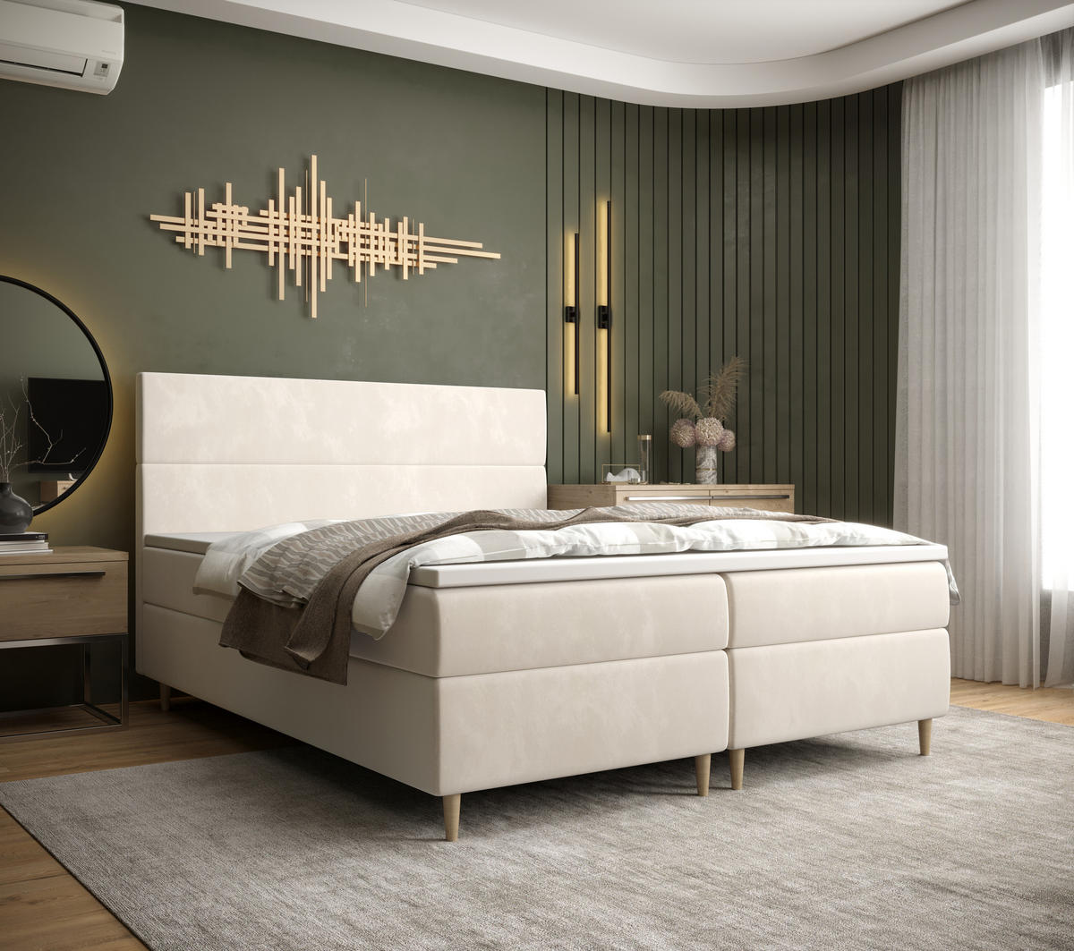 BOXBETT FLO mit Matratze H3 und Topper 180x200 Itaka 16 - Creme, Holz/Textil (180/200cm) - Bedante
