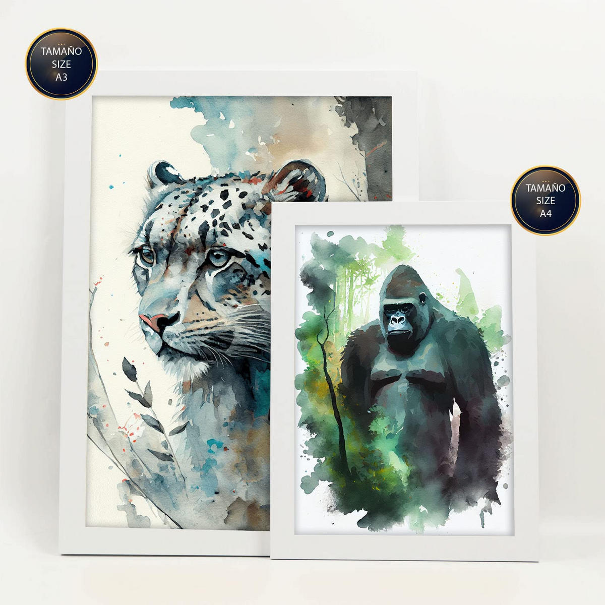 POSTER Set Mit 6 Norden Und Süden Illustrationen Von Tieren In Naturlandschaften, Realistischer Aquarellstil Innenarchitektur A3 & A4 Weißer Rahmen - Weiß, Papier (29/3cm) - Nacnic