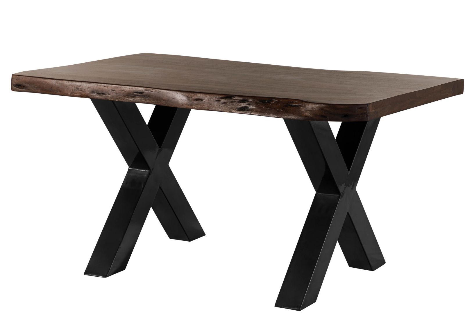 BAUMTISCH Akazie 140x90x77 braun lackiert / X-Beine anthrazit glänzend FREEFORM 5 - Braun, Holz (90/140/77cm) - Massivmoebel24