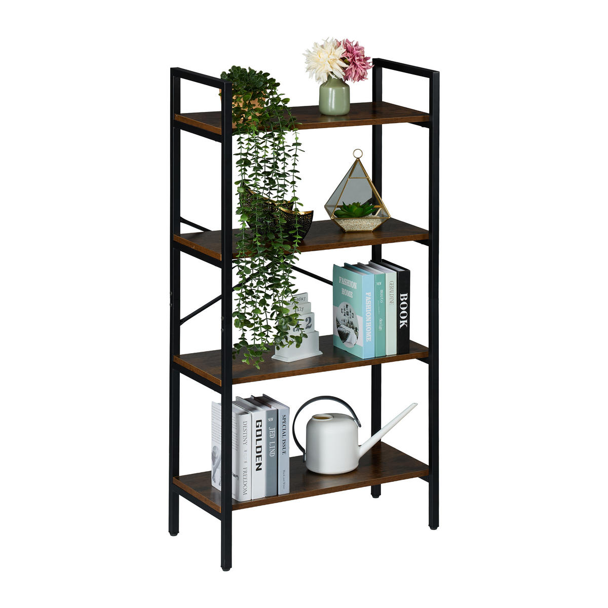 BÜCHERREGAL - Schwarz/Braun, Holzwerkstoff/Metall (60/122/32cm) - Relaxdays