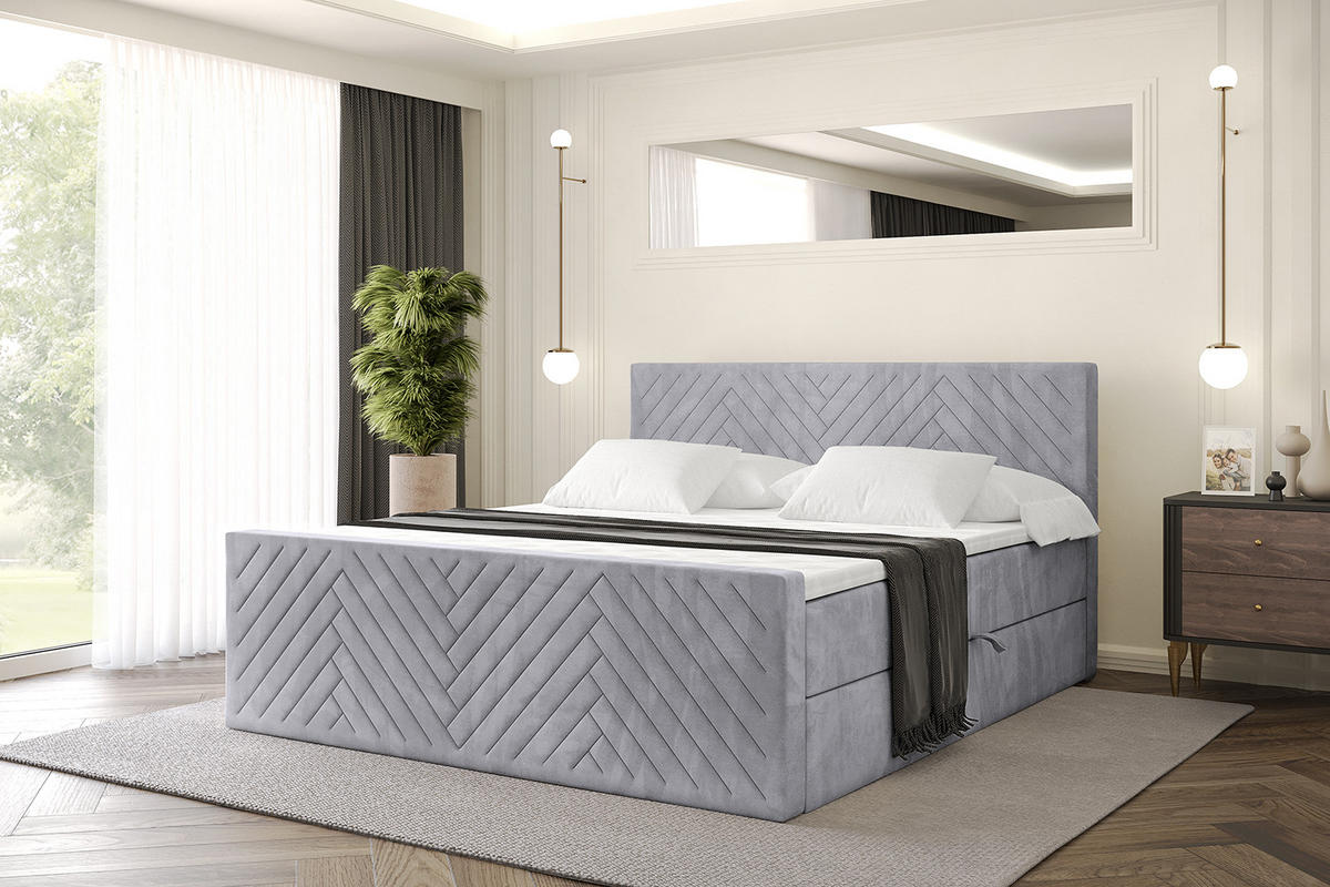 BOXBETT mit Matratze H4 und Lattenrost - VEXA-Z - 140x200 - Grau Monolith - Grau, Holzwerkstoff (140/200cm) - ALTDECOR