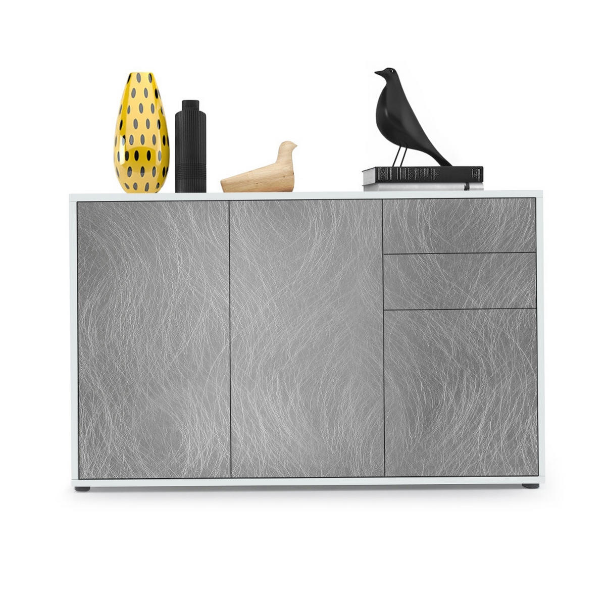 KOMMODE Ben Front in Scratchy Metal - Silberfarben, Holzwerkstoff (117/74/36cm) - Vladon