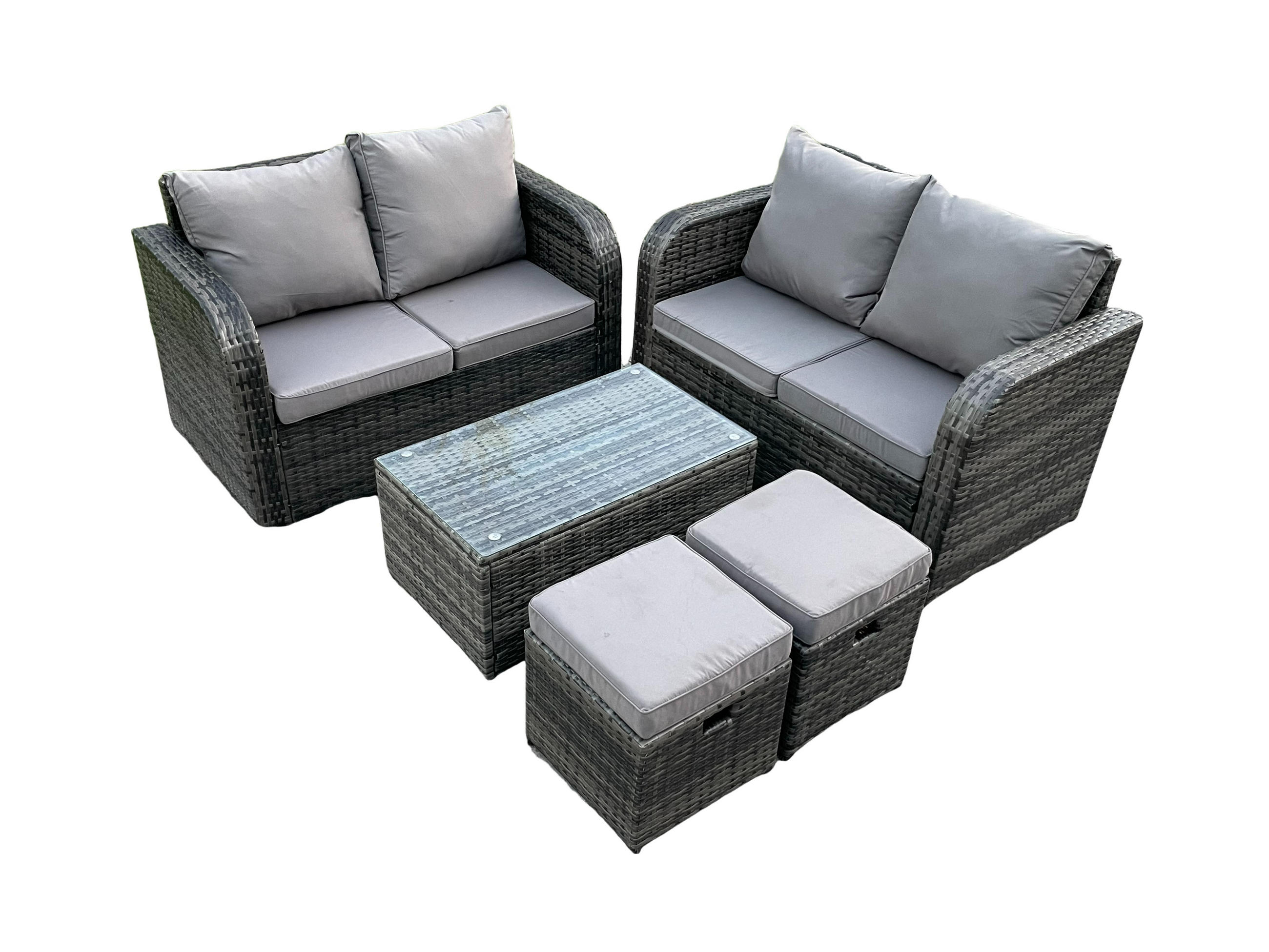 GARTENLOUNGE-SET Polyrattan Dunkelgrau 6-Sitzer - Dunkelgrau, Metall - Fimous