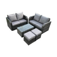 GARTENLOUNGE-SET Polyrattan Dunkelgrau 6-Sitzer - Dunkelgrau, Metall - Fimous
