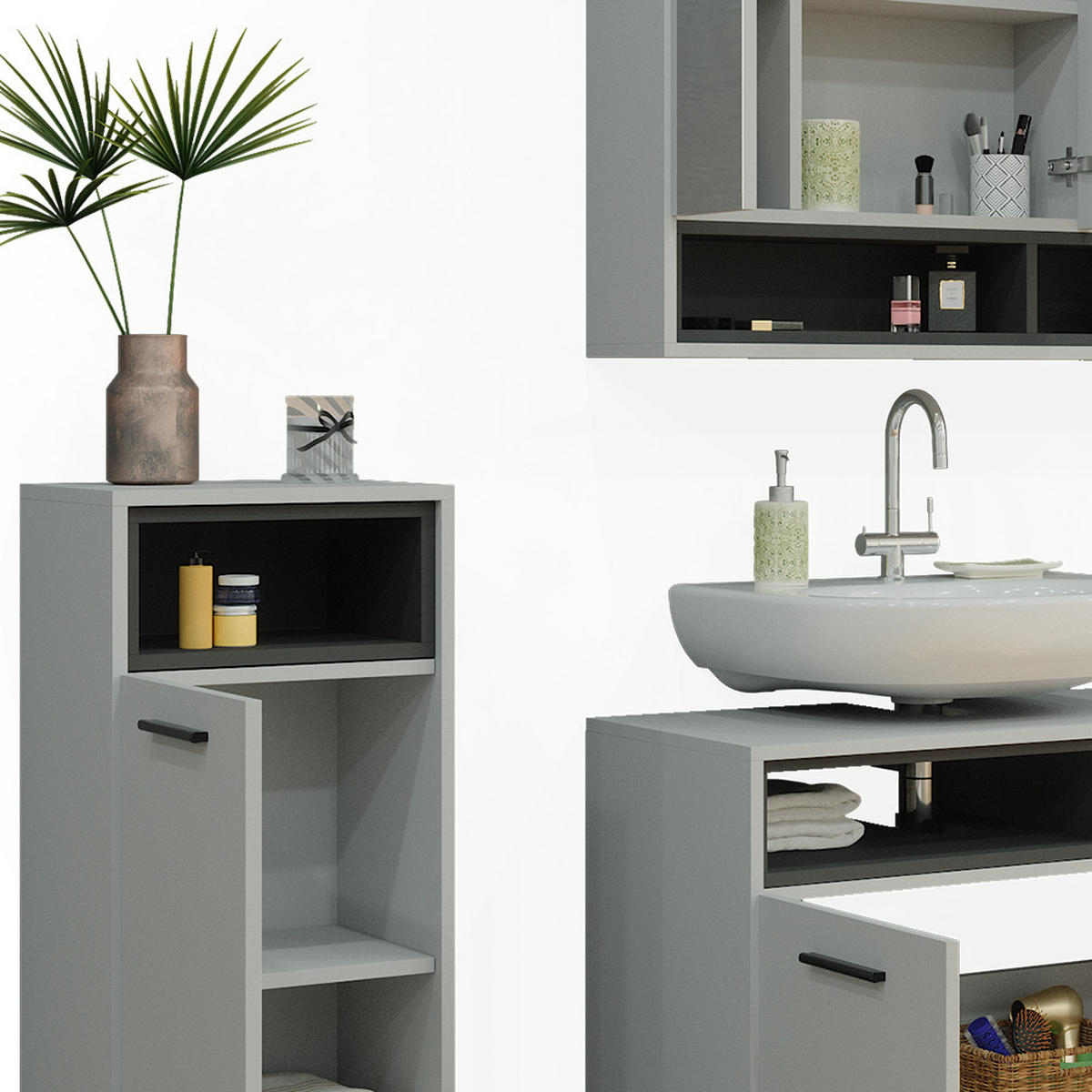 BADMÖBEL-SET Beatrice Grau 3 Teile - Anthrazit/Grau, Holzwerkstoff (80/64/40cm) - Vicco