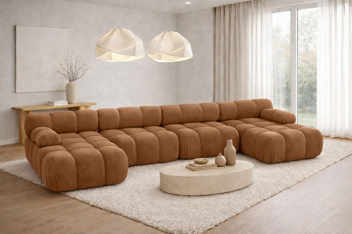 ECKSOFA U-Form XL, Stoff Velours Salvador, Dunkelbeige, Selia U XL - Beige, Holz (380/70/160cm) - Kaiser Möbel