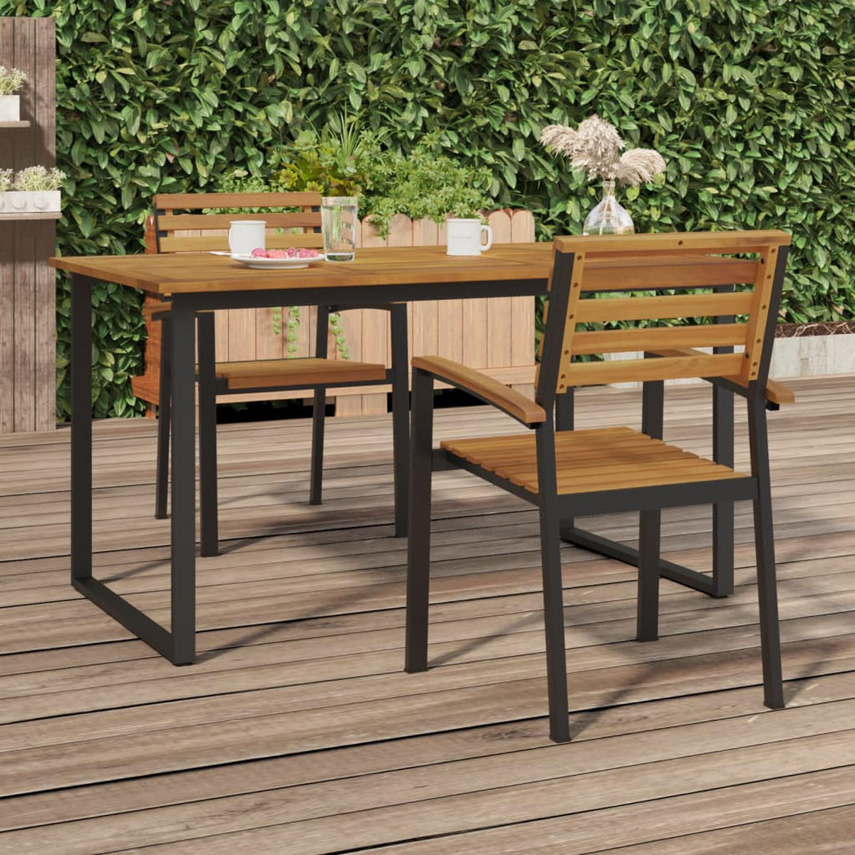 GARTENSTÜHLE Stapelbare 2er Set Massivholz Akazie Und Metall - Braun, Holz (56/87/54.5cm) - vidaXL