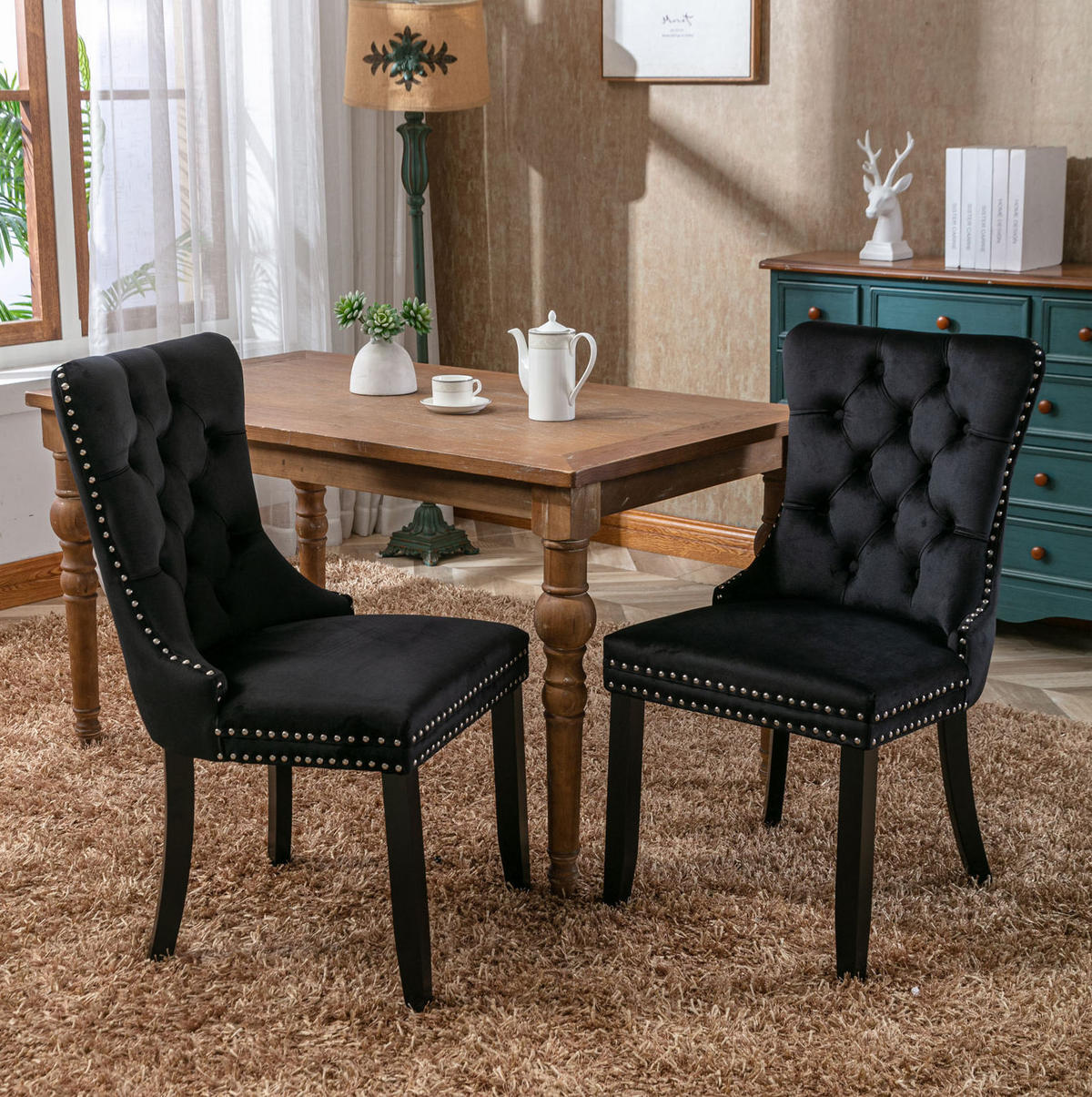 ESSZIMMERSTUHL mit hoher Rückenlehne Samt Schwarz Set - Schwarz, Holz (50/95/65cm) - Meubliv