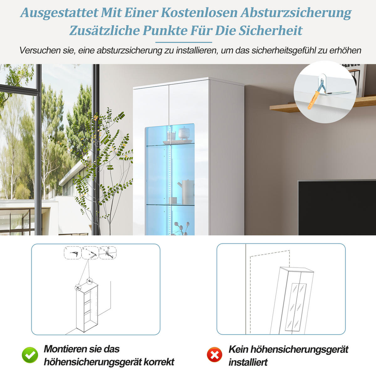 VITRINE Hochglanz LED Acryltüren Gehärtetes Glas Weiß - Weiß, Holzwerkstoff (70/173/40cm) - FLIEKS