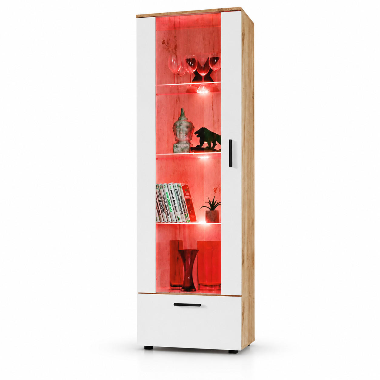Komodee Vitrine Eiche Wotan, Weiß 60x192x42 cm