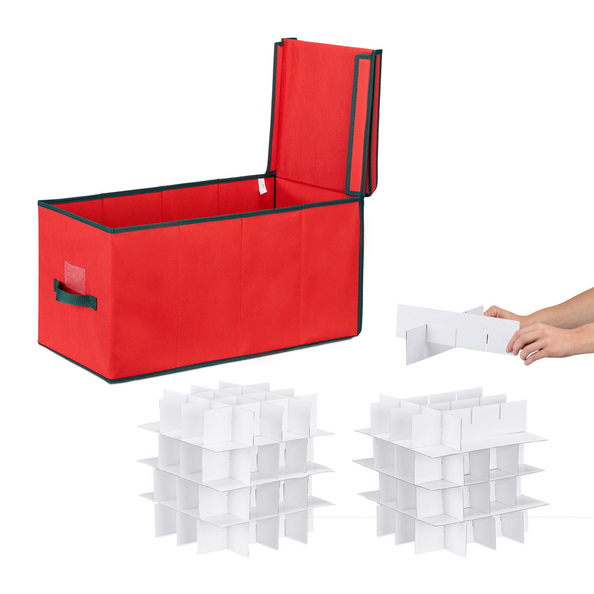 WEIHNACHTSKUGEL-AUFBEWAHRUNGSBOX - Rot, Wellpappe/Kunststoff (30/30/60cm) - Relaxdays