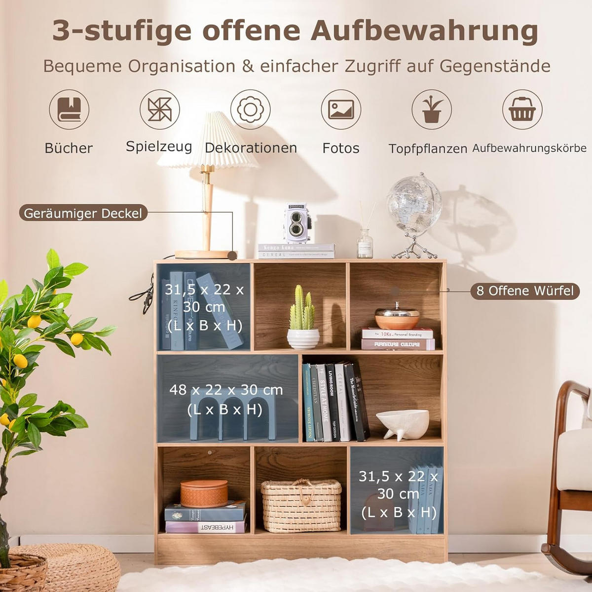 BÜCHERREGAL Braun - Braun, Holz (100/104/24cm) - COSTWAY