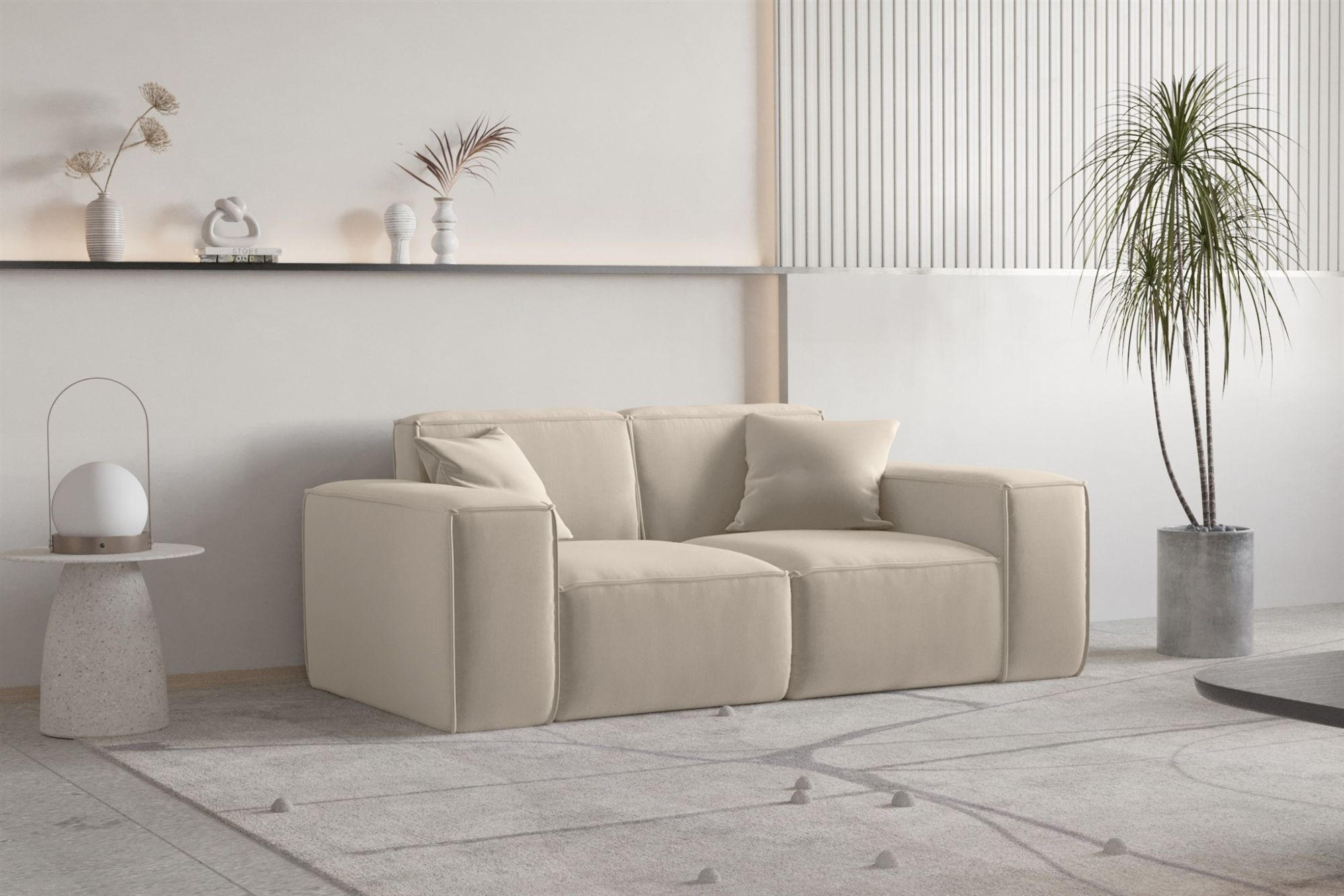 SOFA Celes Premium 2-sitzer Opera Velvet - Beige, Holzwerkstoff/Textil (186/73/88cm) - Fun Möbel