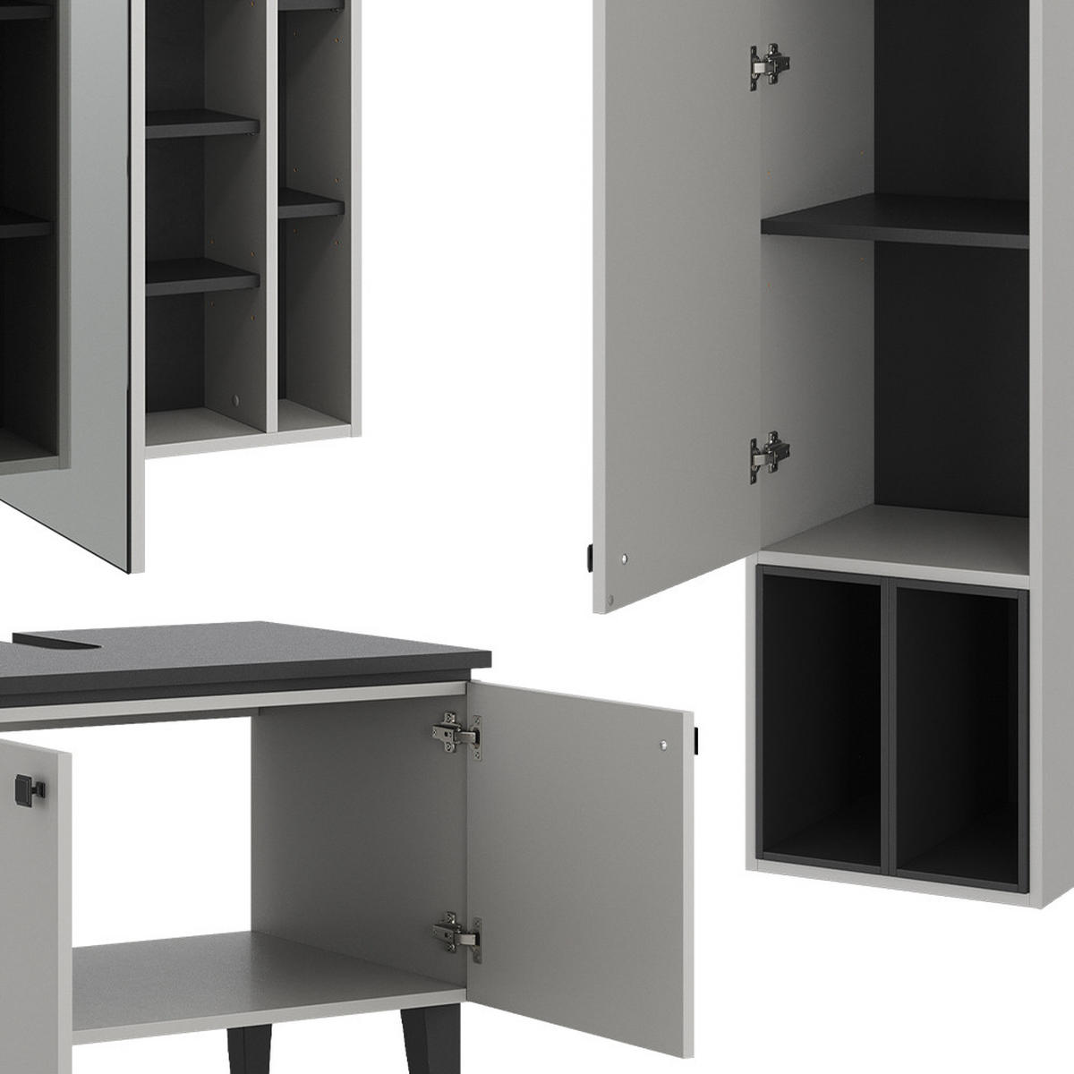 BADMÖBEL-SET Gerta Grau 3 Teile, Hängeschrank 1 Tür - Schwarz/Grau, Holzwerkstoff (80/79/50cm) - Vicco