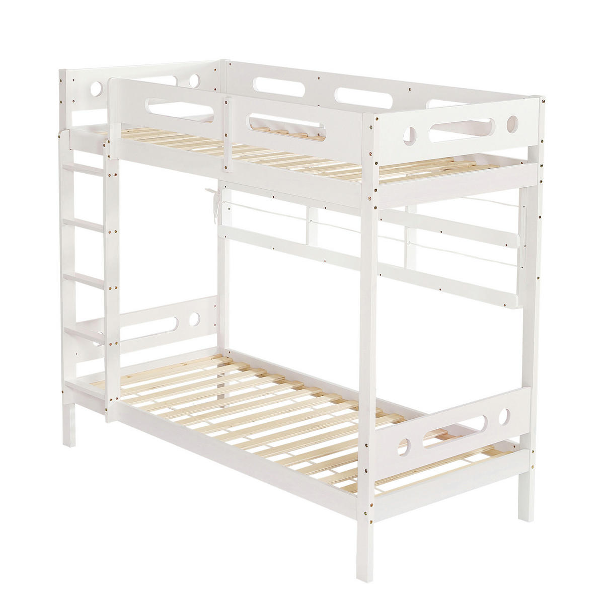 ETAGENBETT aus Kiefernholz und MDF 90x200 cm Weiß/Natur mit Regal, Fallschutz und 5-stufiger Leiter - Weiß, Holzwerkstoff (90/200cm) - IVMEU