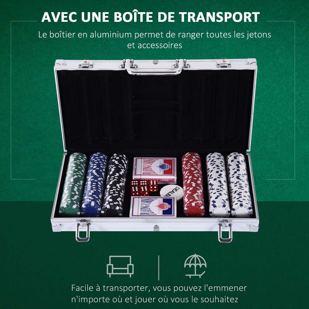 POKERKASETTE DE-18657 300 Jetons, 2 Kartendecks Aluminium - Silberfarben, Metall (205/38cm) - ComfortXL
