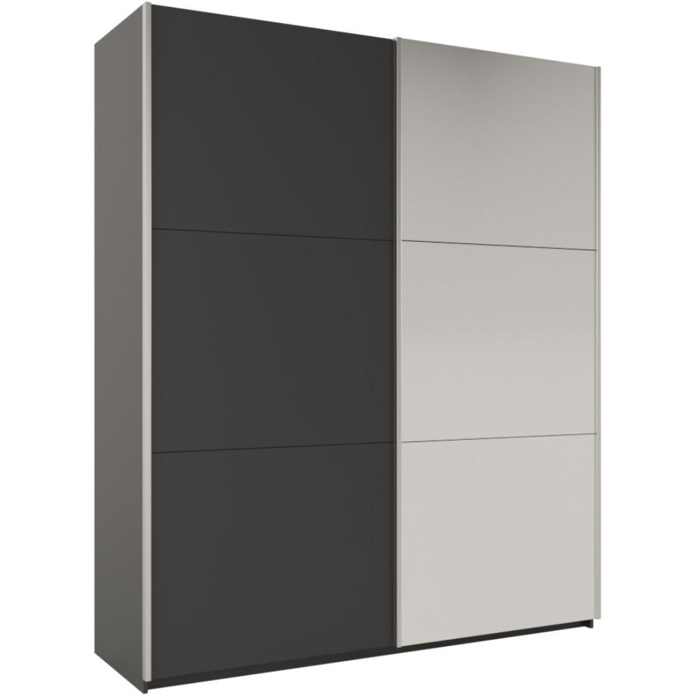 SCHWEBETÜRENSCHRANK Rossa mit 2 Türen und Spiegel, 200 cm, Graphit - Graphitfarben, Holzwerkstoff (200/244/65cm) - Beautysofa