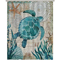 DUSCHVORHANG nautisch Vintage Muster Schildkröte Blau Petrol fürs Badezimmer 180 cm - Multicolor, Textil (120/180cm) - MCBOSON