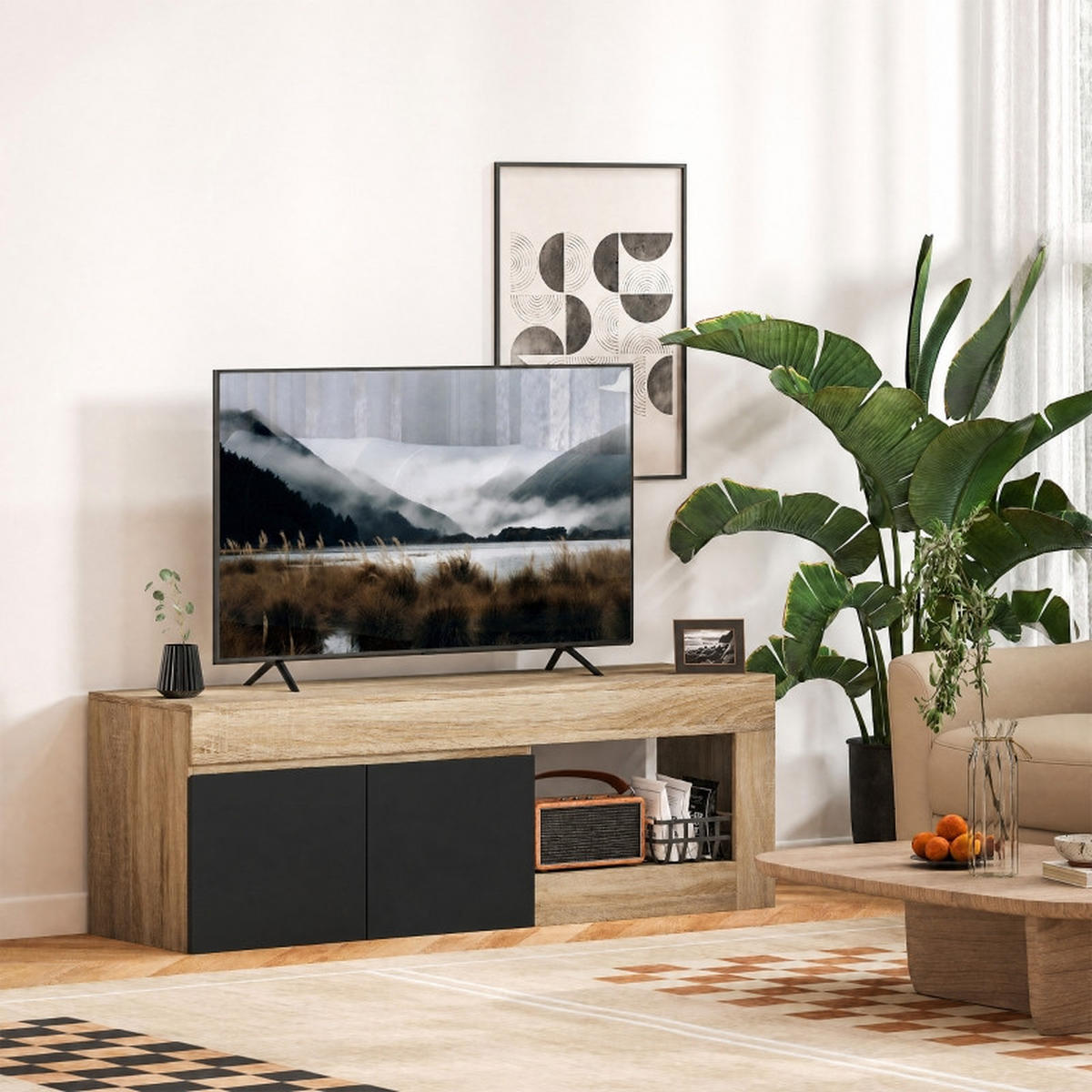 TV-MÖBEL Schwarz 1 Stück - Schwarz, Holzwerkstoff (140/48/40cm) - GiPP