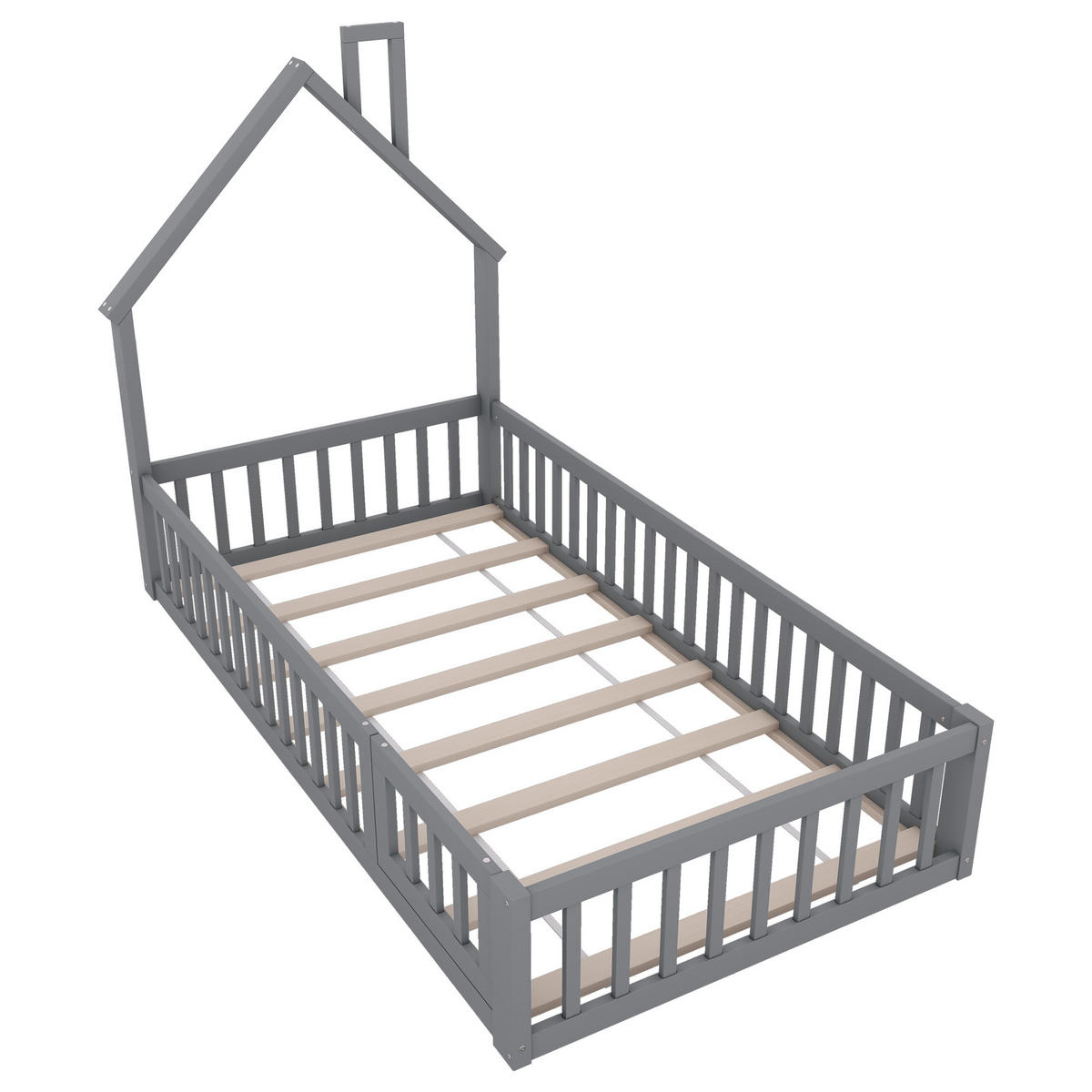 HAUSBETT Kiefernholz 90/200 cm Grau - Grau, Holz - Raumix