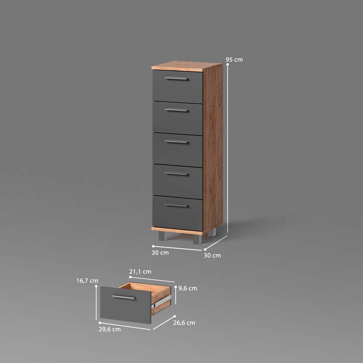 BADSCHRANK Eisak Goldkraft Eiche 30 x 95 cm - Honigeiche, Holzwerkstoff (30/95/30cm) - Livinity®